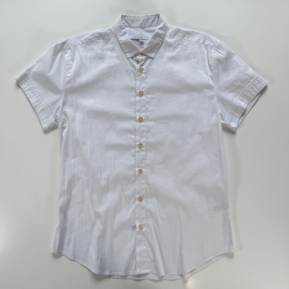PARKE & RONEN Short Sleeve Button Up Shirt Men Medium White Lightweight USA Made